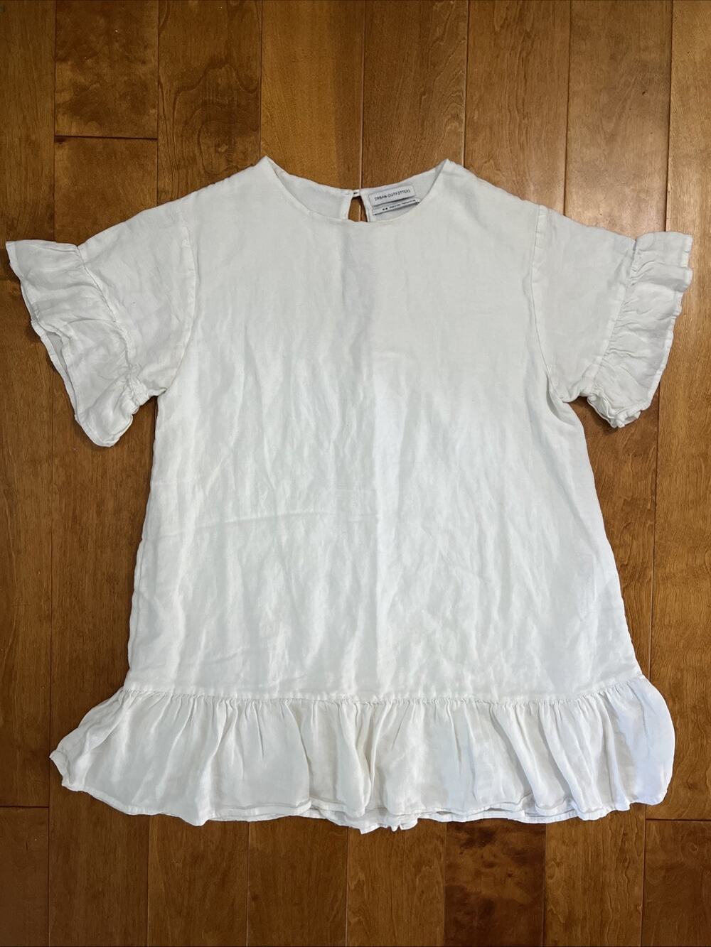 Urban Outfitters White Ruffle Mini Dress Linen Blend Bridal Coquette A-line Sz M